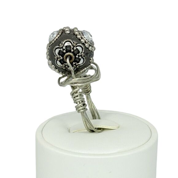 Rhinestone Spinner Cocktail Ring Sz 10 Silver Tone Boho Artesian Bohemian - Picture 5 of 14